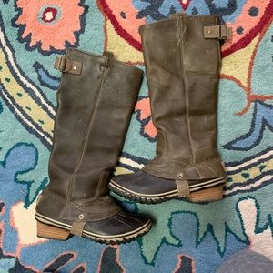 Sorel tall leather boots olive 7 excellent